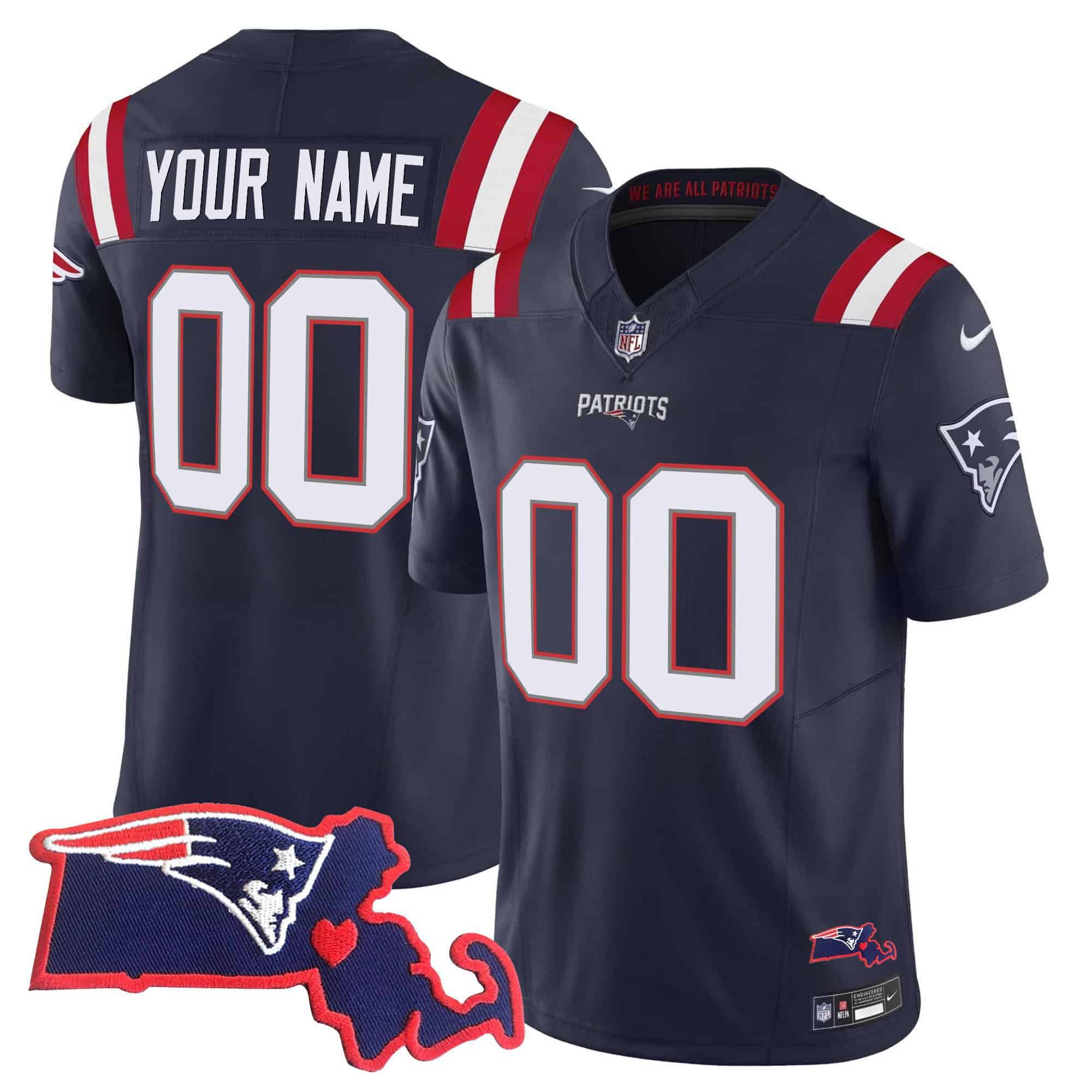 Men New England Patriots Dark blue 2024 Nike Patch Vapor Limited Custom NFL Jersey style 1->customized nfl jersey->Custom Jersey